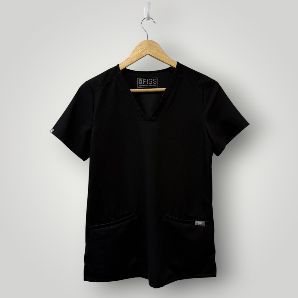 FIGS Technical Collection Casma V-Neck Scrub Top Black XXS FW1100